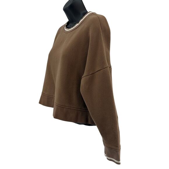 Madewell MWL Cropped Sweatshirt WMNS S Tan Foundational Fleece Pullover Boxy Fit - Picture 4 of 10
